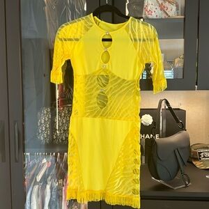 Yellow mesh cut out mini dress xs